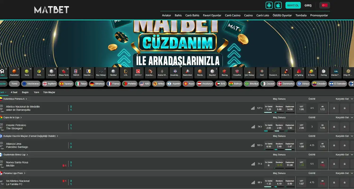 Navigatsiya va jonli tadbirlar bilan MatBet sport bo‘limi